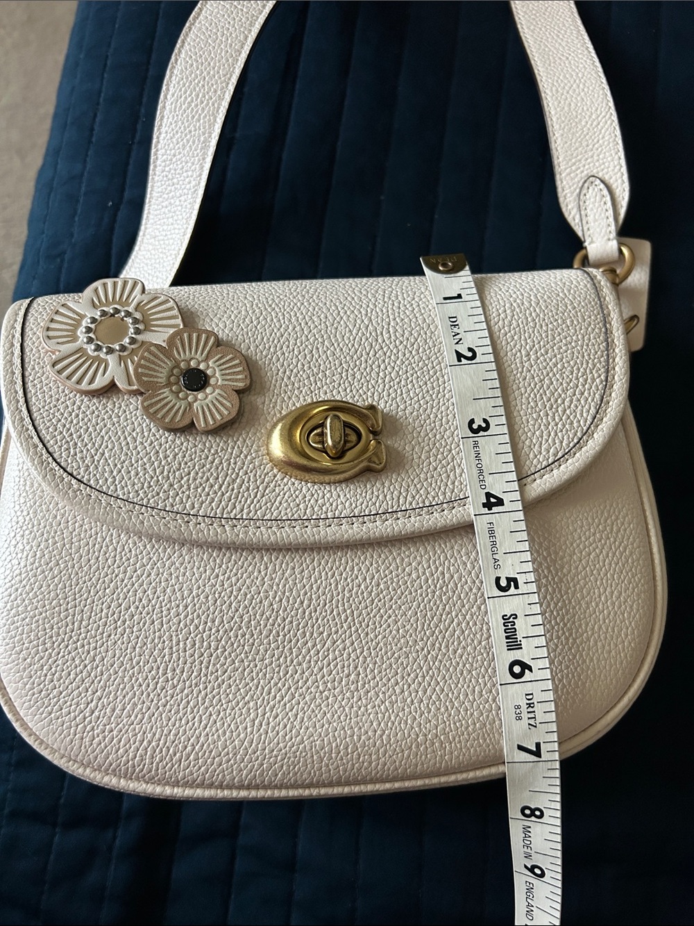 Coach Chalk Pebbled Leather Floral Appliqué Crossbody Bag with Gold Hardware - Picture 11 of 11